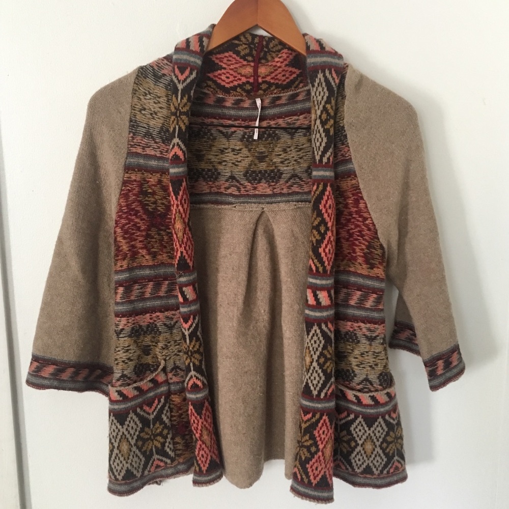 Free People wool 3/4 sleeve cardigan